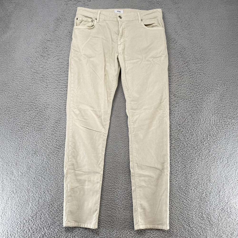 PT05 Jazz Corduroy Pants Mens 36x35 Cream Slim Straight Stretch 5 Pocket